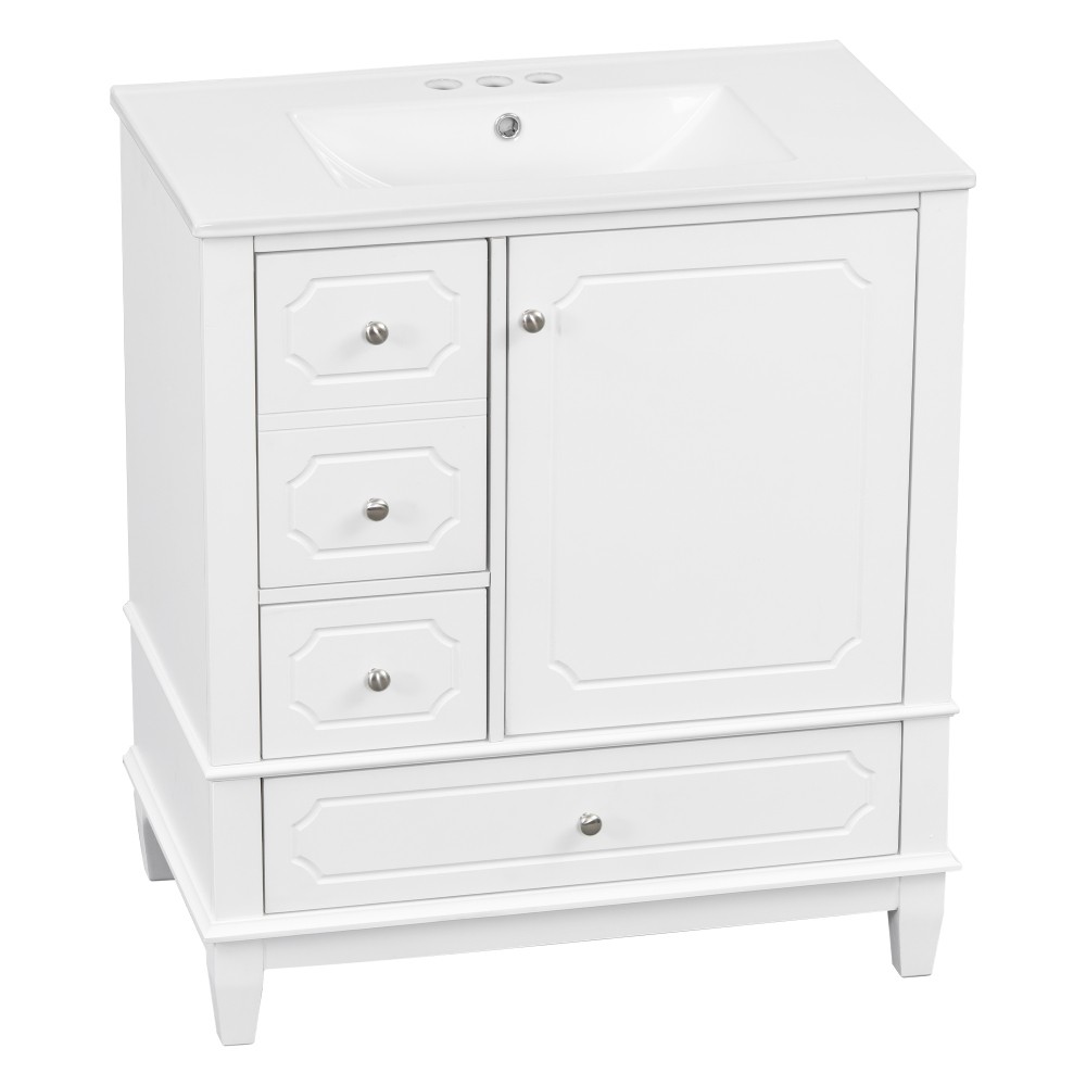 30″Bathroom Vanity with Sink Freestanding White Vanity Cabinetwith Ceramic Basin