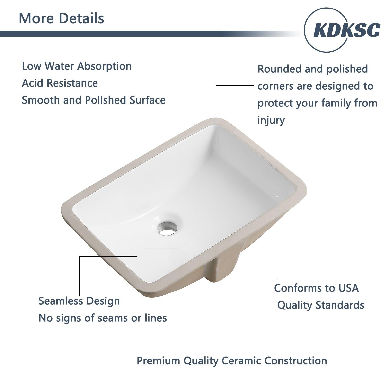 18 Inch Undermount Bathroom Sink White Ceramic Rectangular Under Counter Bathroo