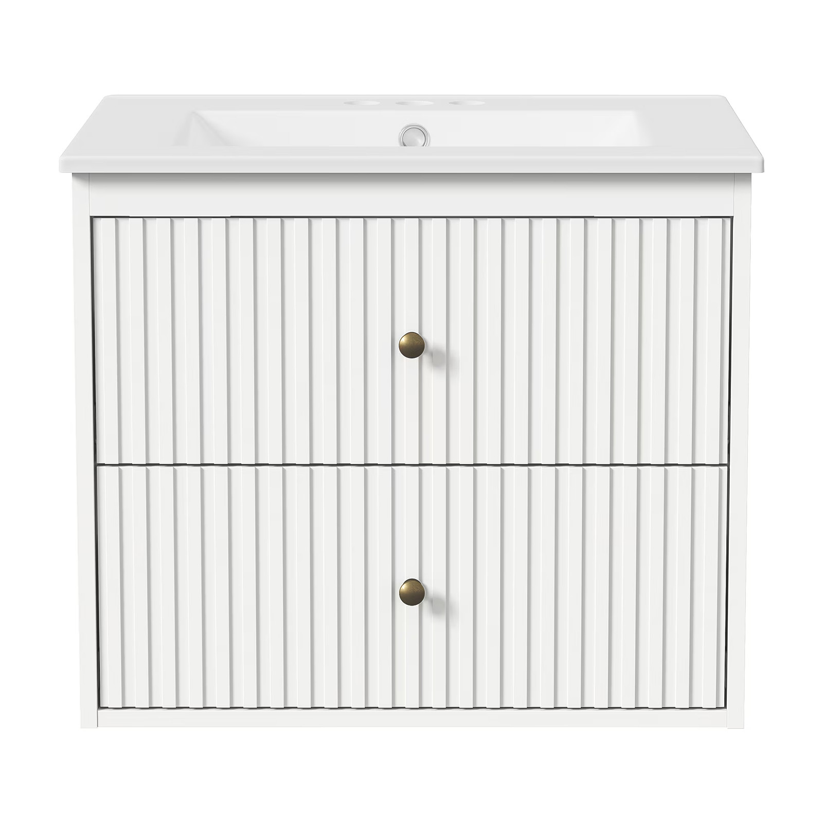 24″ Floating Bathroom Vanity with Sink, 2 Drawers, White