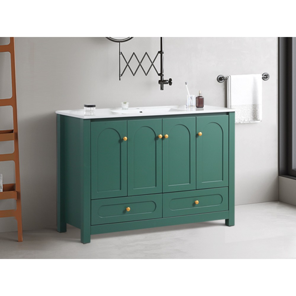 48″ Bathroom Vanity w/ Ceramic Sink – 4 Soft Close Door 2 Drawer Storage Cabinet