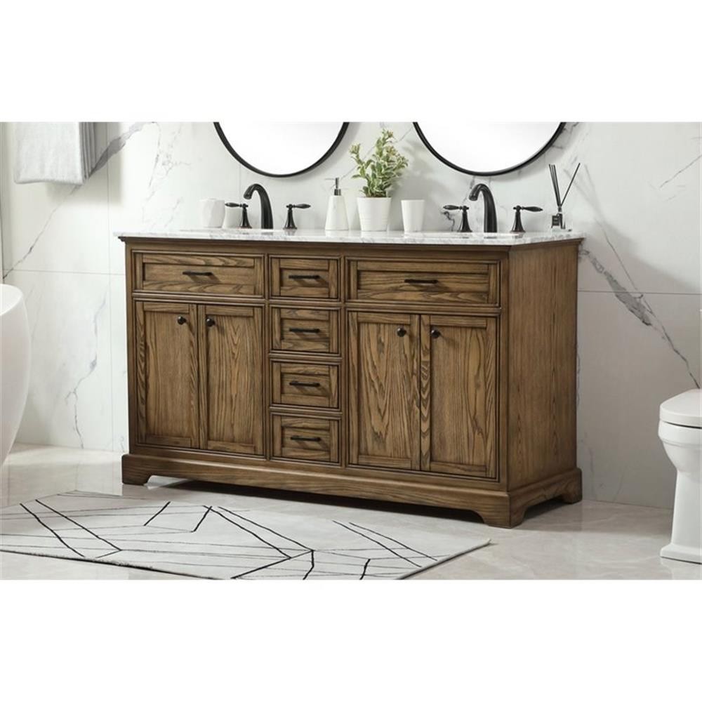 Elegant Decor Americana 60″ Aluminum Alloy Double Bathroom Vanity in Driftwood