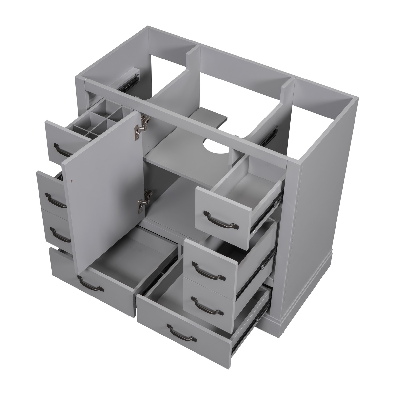 36″ Bathroom Vanity Base Only, 6 Drawers, Adjustable Shelf, Gray