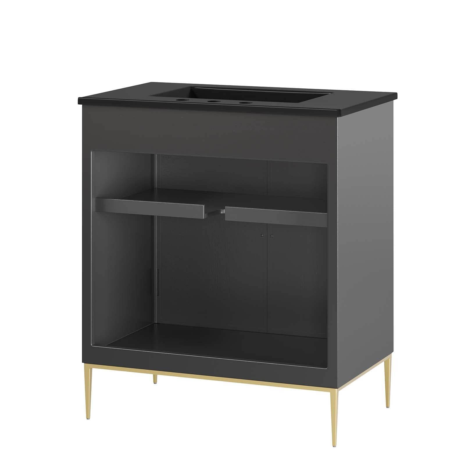 Modway Awaken 30″ Solid Wood and MDF Bathroom Vanity in Black