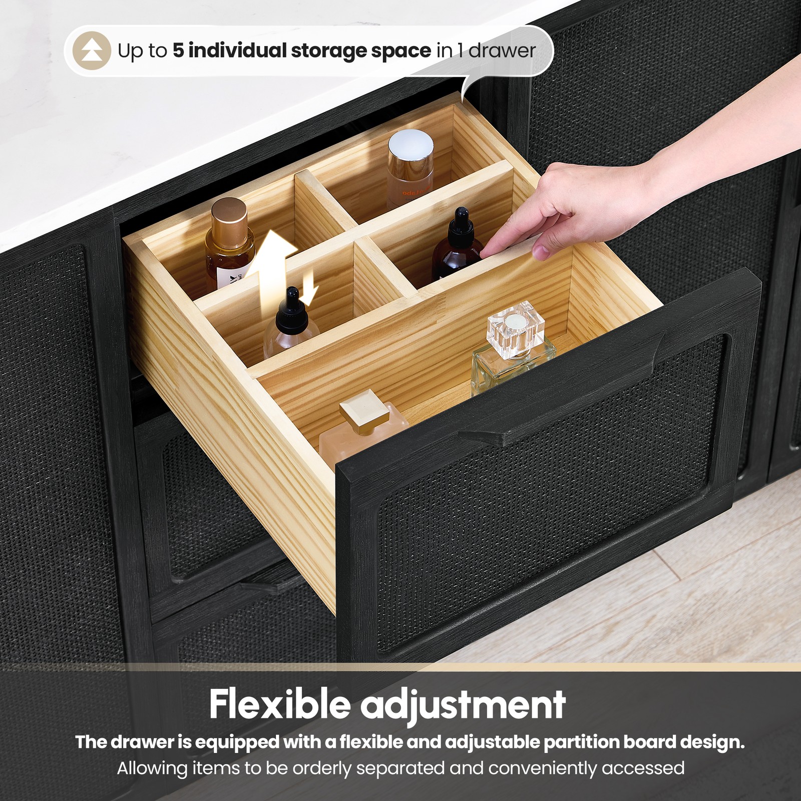 Busan 72″ Double Bath Vanity in Oak Classic Black with White Quartz Stone Top