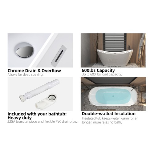 47″ Acrylic Freestanding Bathtub rectang,with 30” Bathroom Vanity with Top Sink