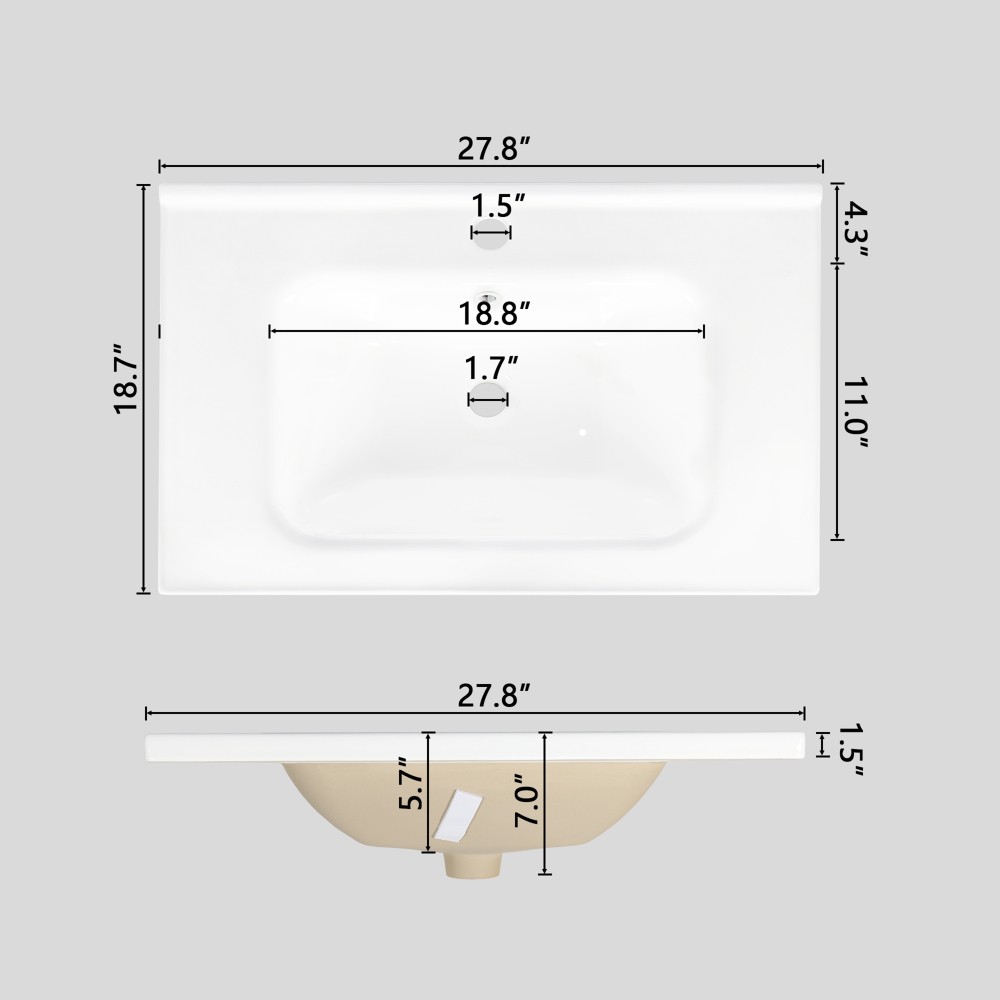 27.8″ White Ceramic Basin, Only Ceramic Sink, Without Cabinet
