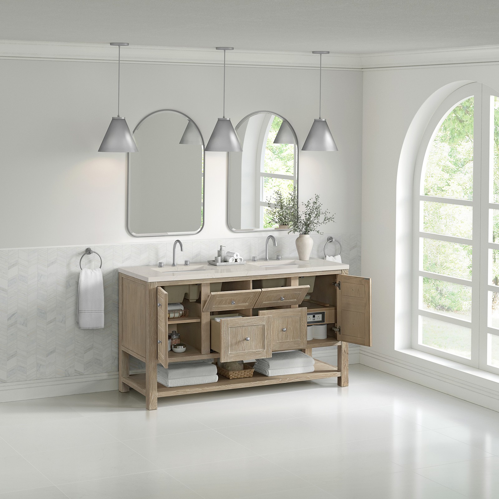 James Martin Vanities 330-V60D-FSFR Breckenridge 60″ – Whitewashed Oak