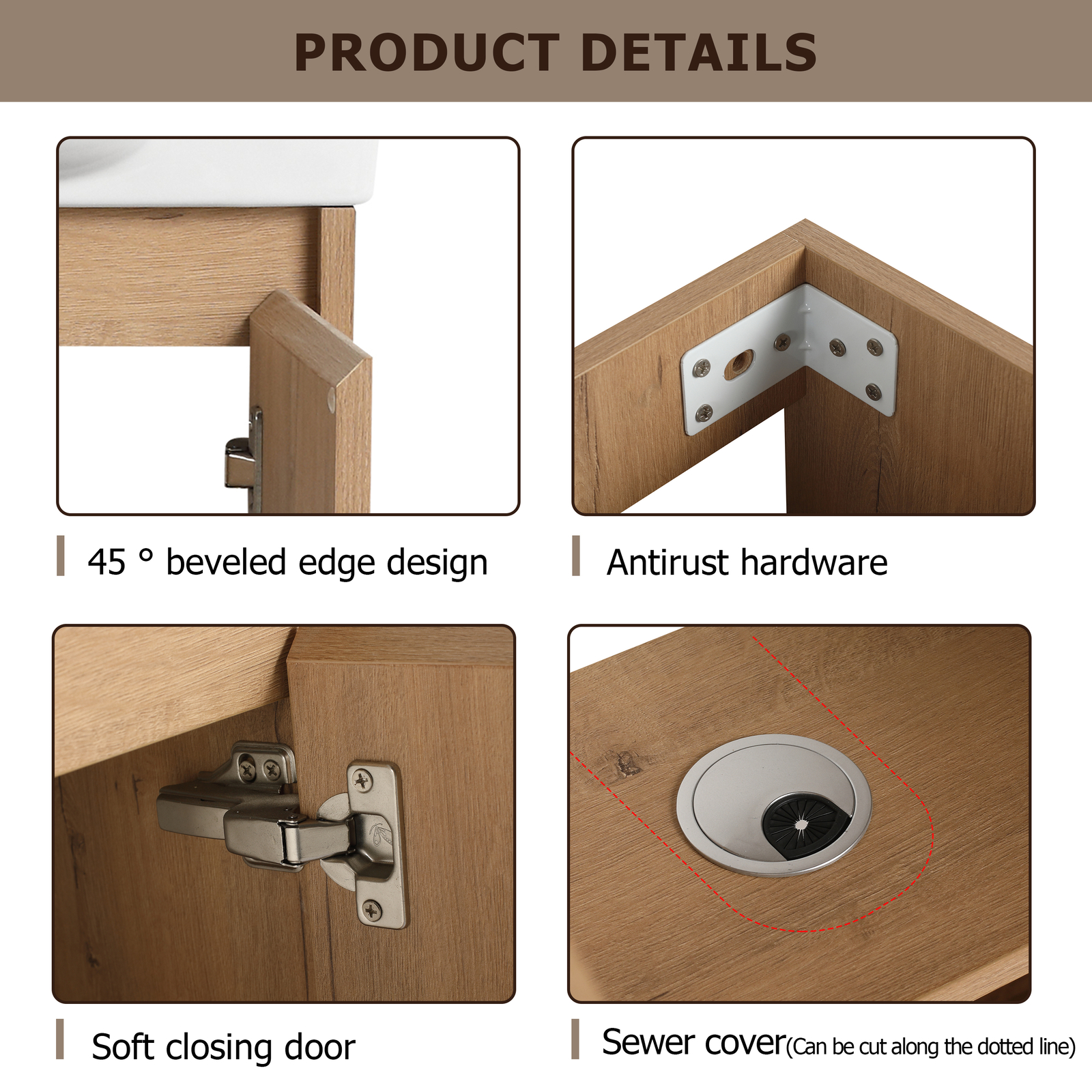 23 Inch Vanity Wood Bathroom Vanity Cabinet W/ Countertop Ceramic Sink Combo Oak