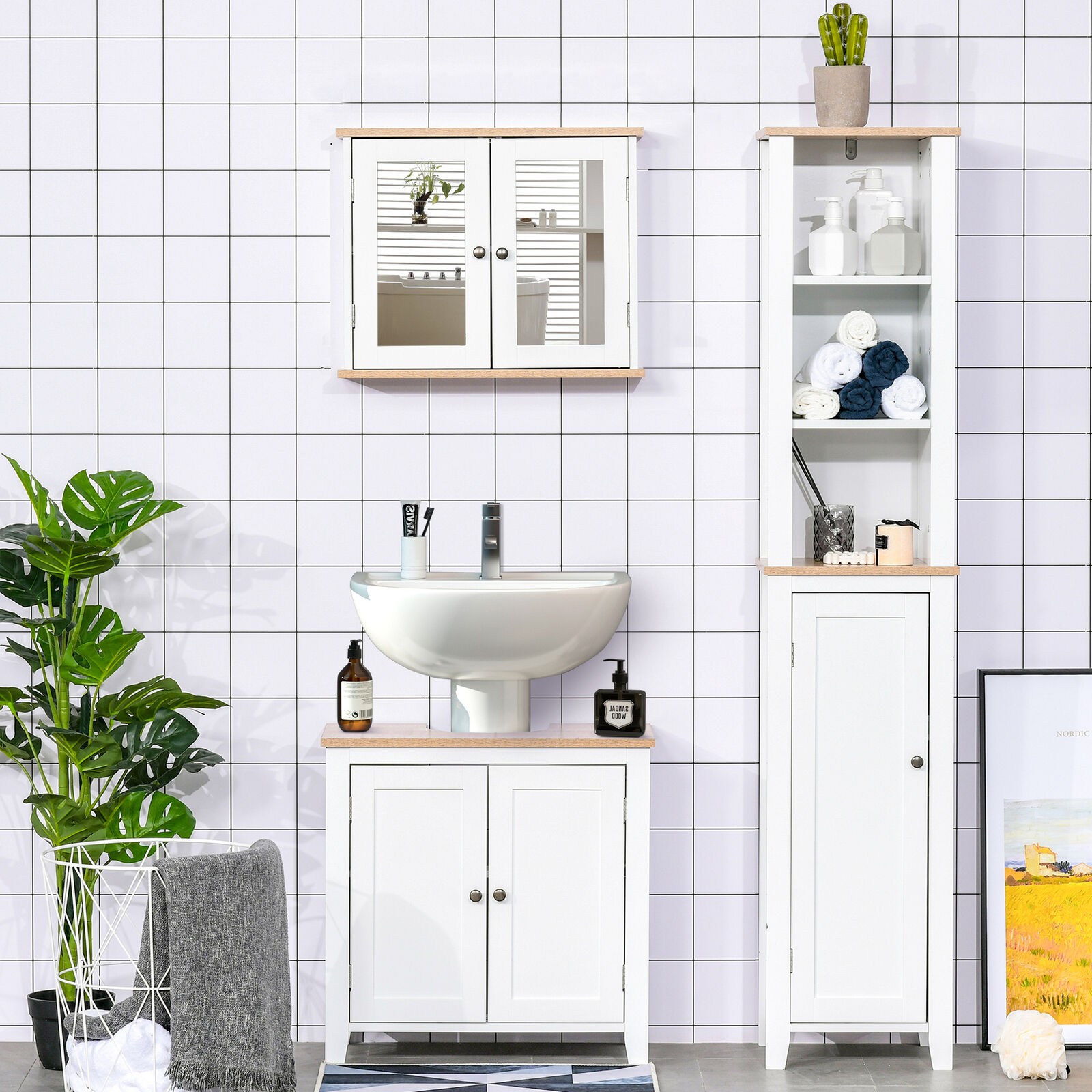 Under-Sink Bathroom Sink Cabinet, Storage Unit w/U-Shape Design, White