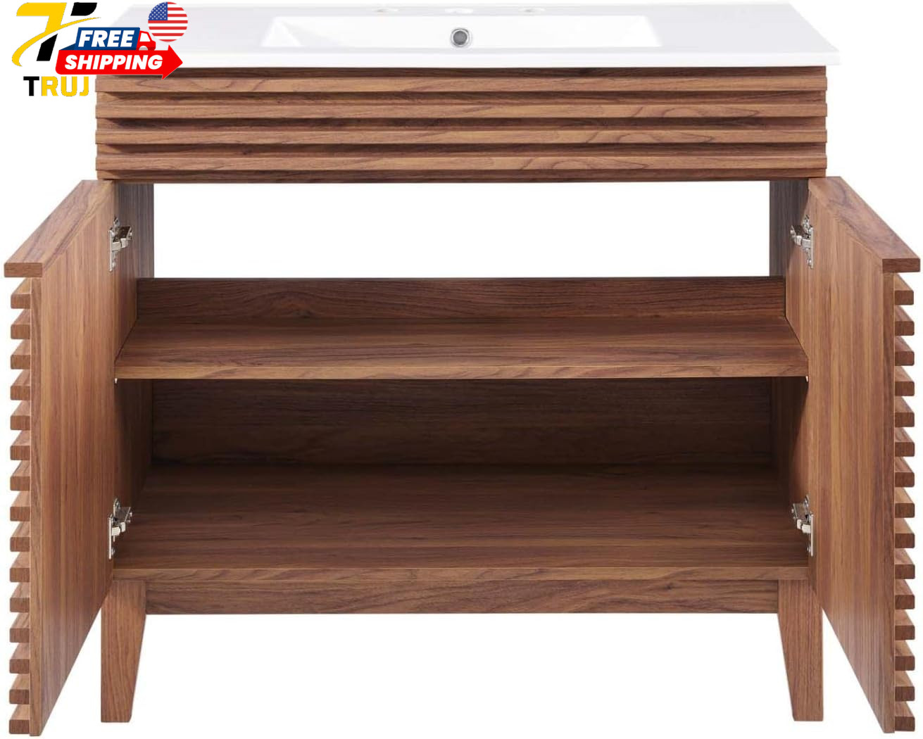 36″ Walnut and White Bathroom Vanity Stylish and Functional Design FREE SHIPPING