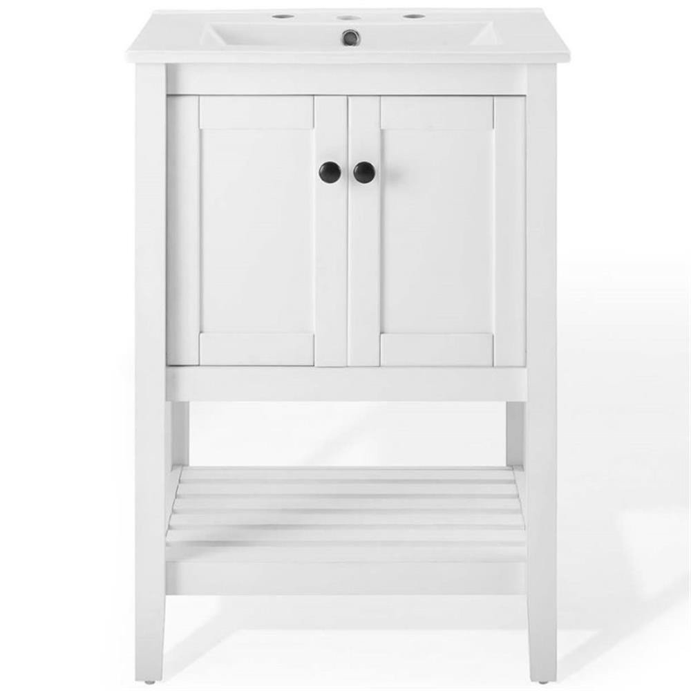 Pemberly Row 24″ Modern Wooden Bathroom Vanity in White Finish