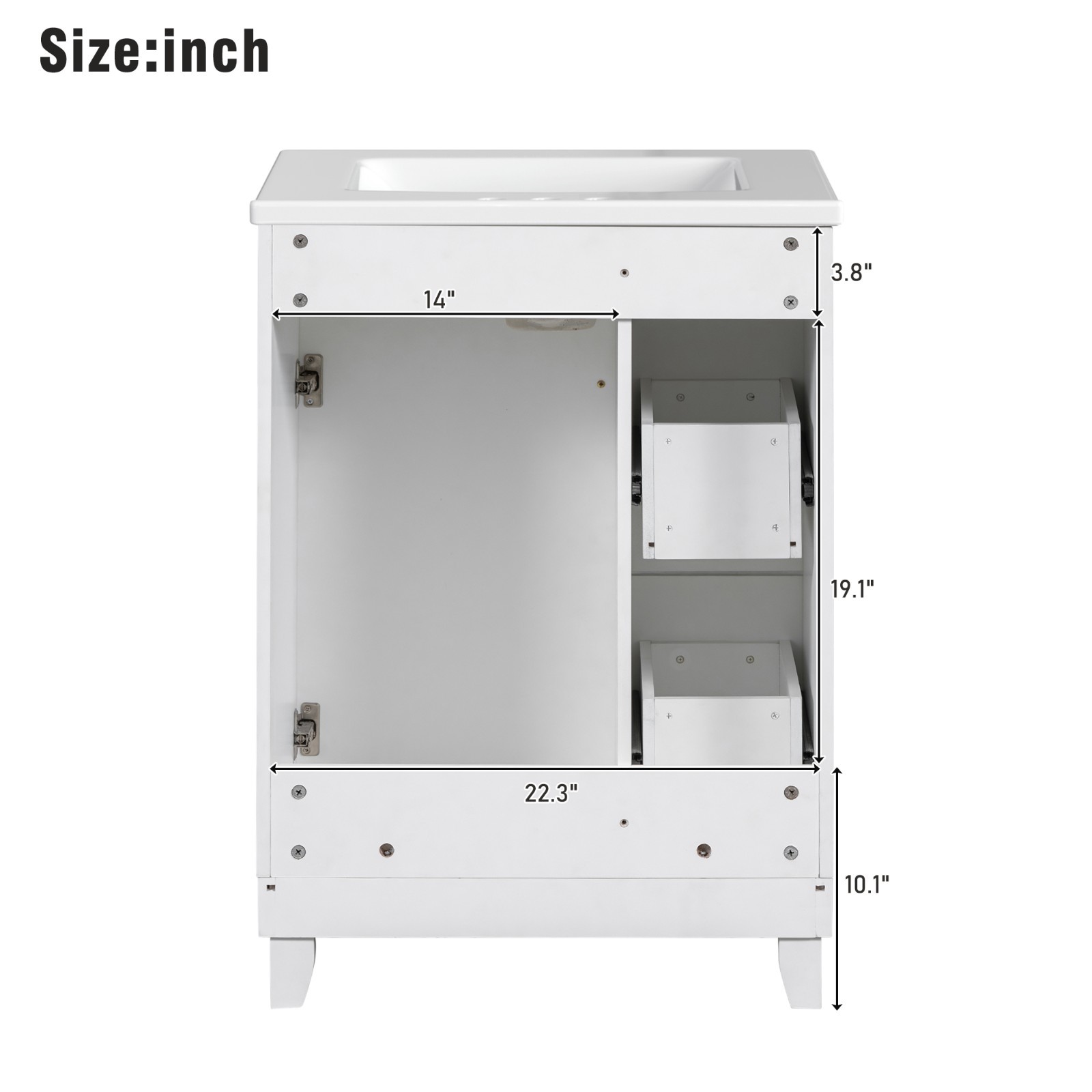 White Vanity for Bathroom 24″ Floor Standing Single Sink Unit with Storage Space
