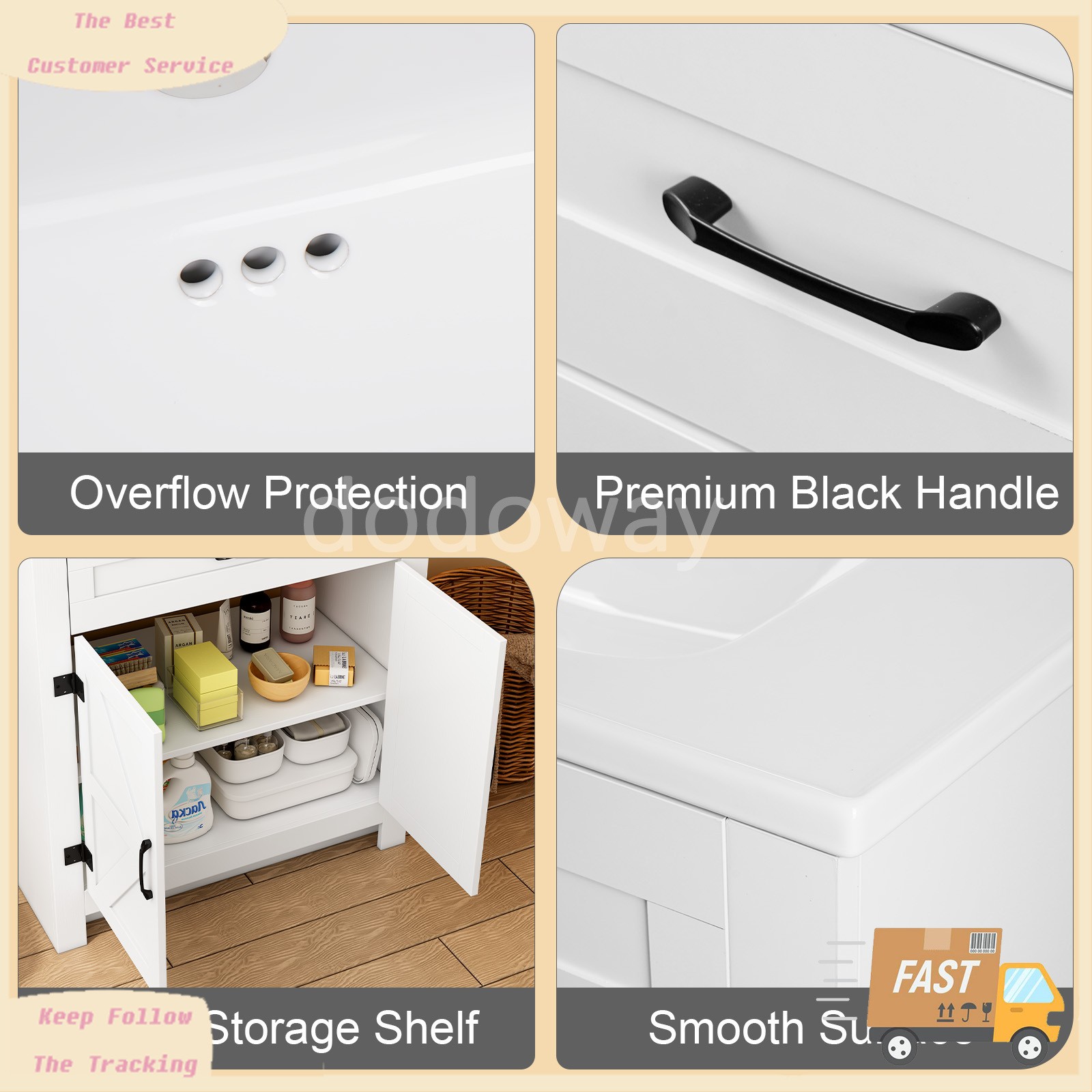 31” Whtie Bathroom Vanity with Ceramic Sink Combo, Abundant Storage Cabine