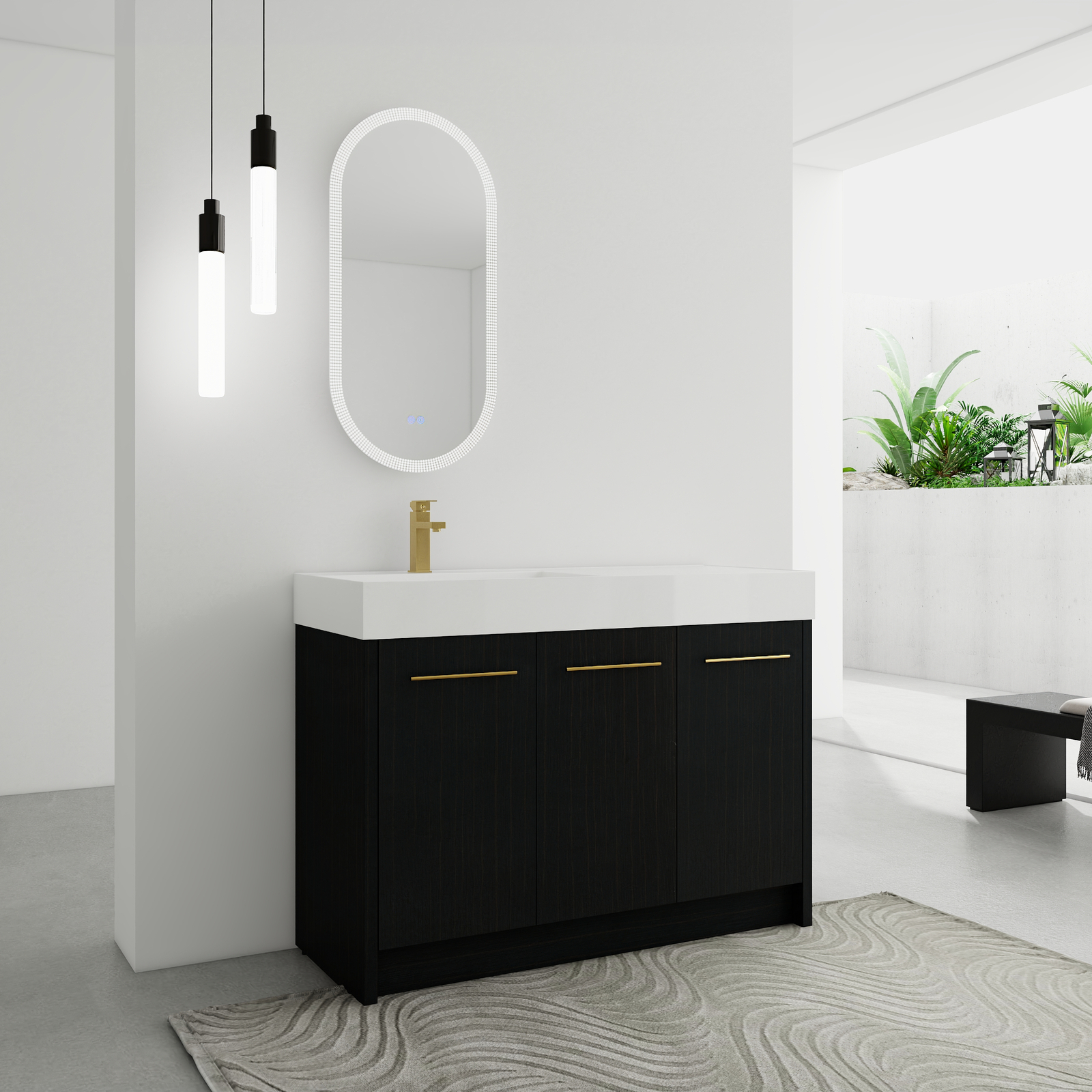 48 Inch Freestanding Bathroom Vanity Cabinet with Resin Sink Soft Closing Doors