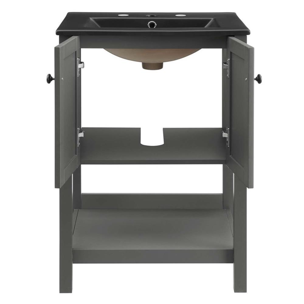 Modway Steam 24″ Modern Wood/Ceramic Bathroom Vanity in Gray/Black