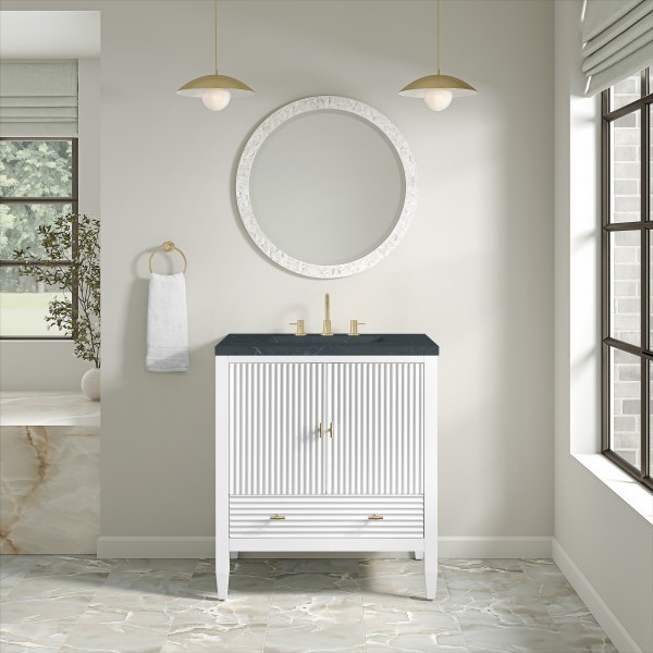 30″ James Martin Myrrin 485-V30-BW-3CSP Vanity Cabinet Charcoal Soapstone Top
