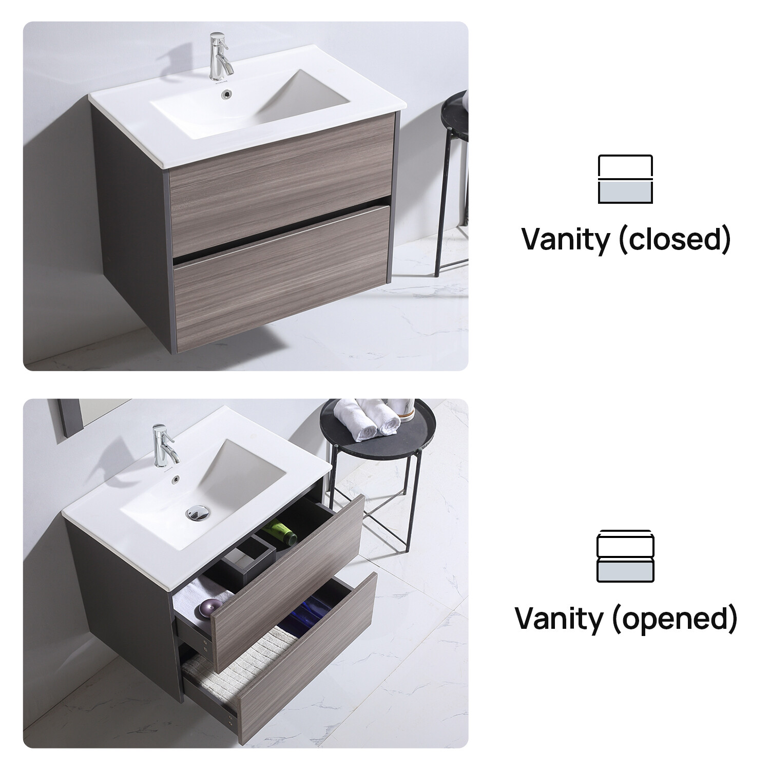 24″ Wooden Wall Mounted Bathroom Vanity Undermount Ceramic Sink Mirror Included