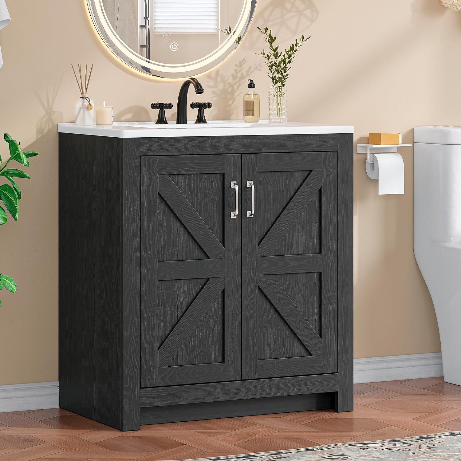 Farmhouse Bathroom Vanity W/ Sink Freestanding Bathroom Vanities W/ Ceramic
