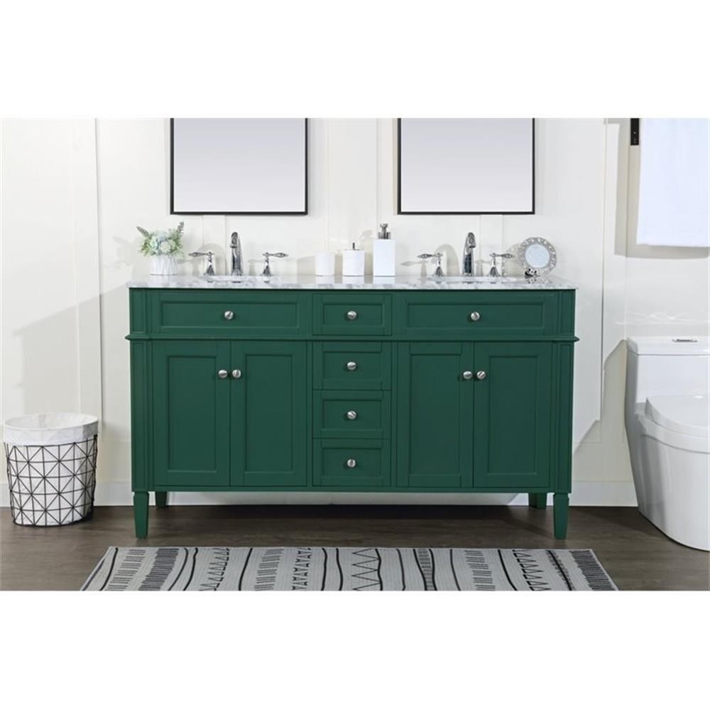 Elegant Decor Park Avenue 60″ Metal MDF Marble Double Bathroom Vanity in Green