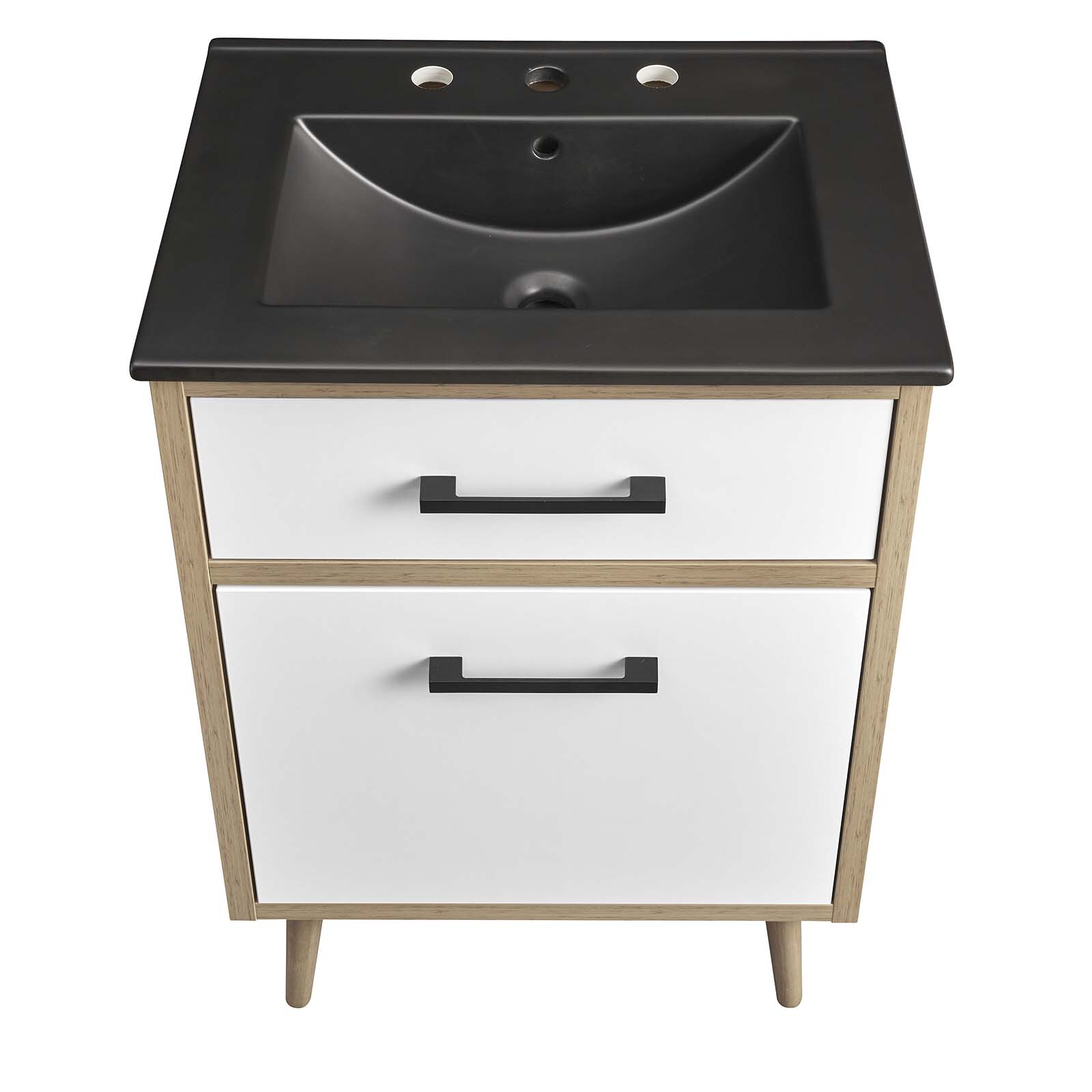Modway Maverick 24″ Bathroom Vanity Cabinet in Black Oak With Ceramic Sink Basin