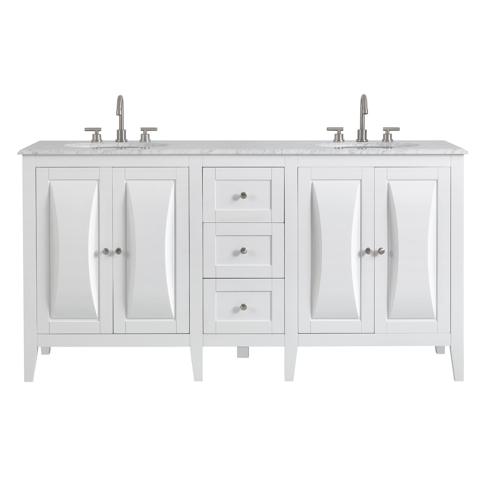 68in Silkroad Exclusive V0269WW68D Double Sink White Carrara Marble Top Vanity