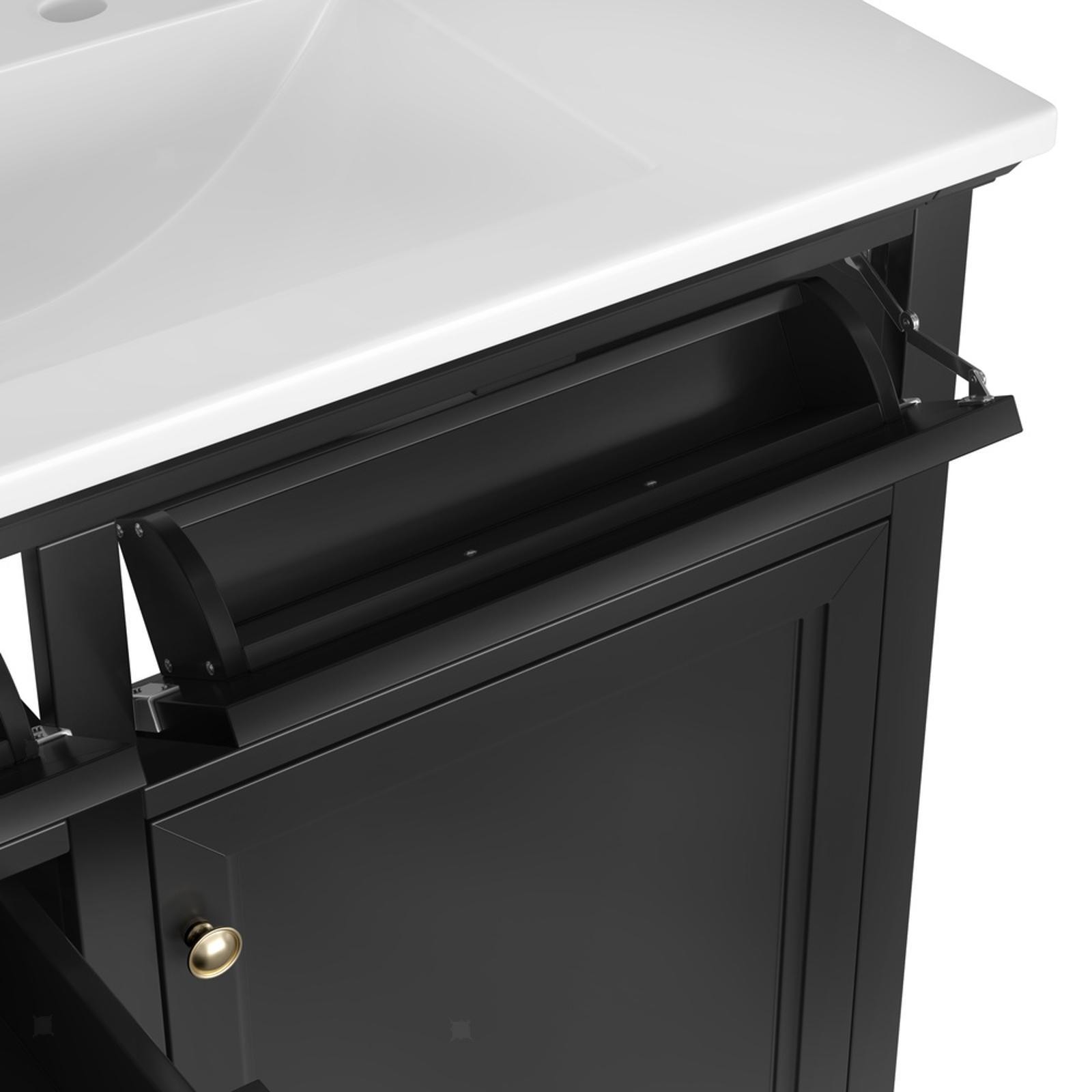 Modern 36-Inch Black Bathroom Vanity with Ceramic Sink, Soft-Close Door, 4