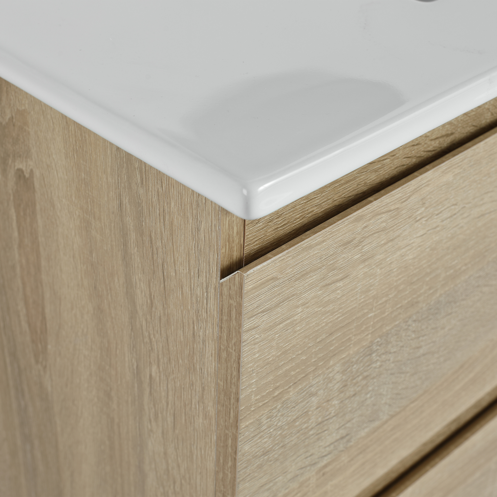 36″ Wood Wall Mounted Bathroom Vanity W/ 2 Drawers +Ceramic Sink Basin Light Oak