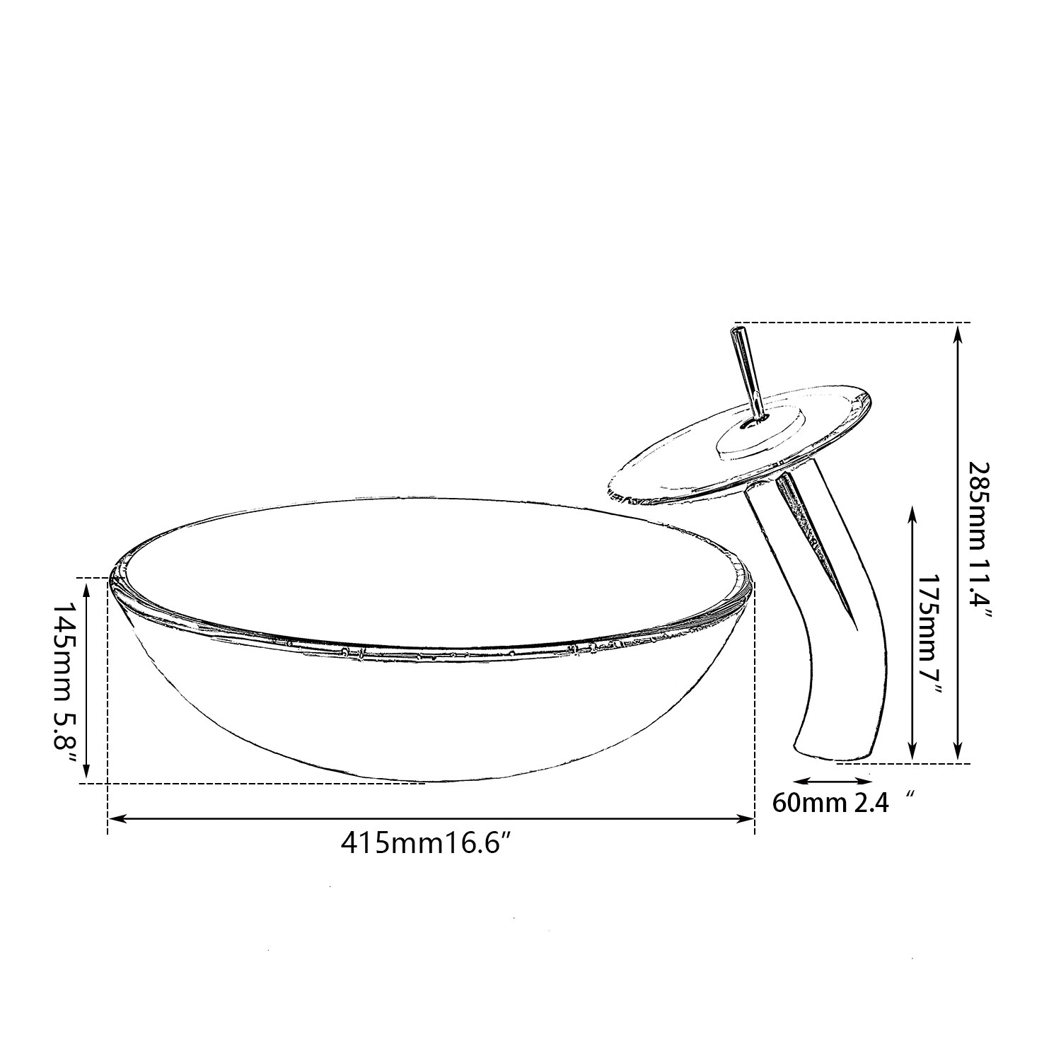 Bathroom Clear Vessel Sink Faucet Basin Vanity Bowl Glass Combo Round Tempered