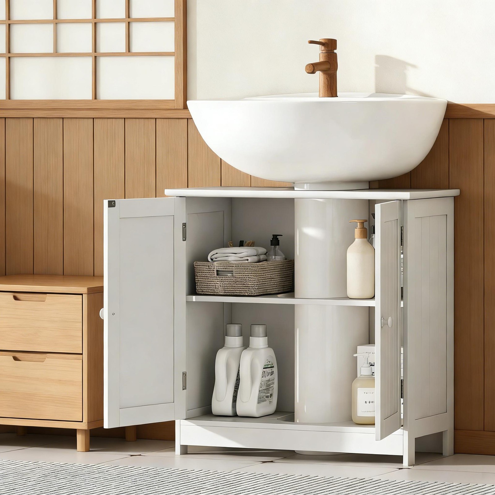 Pedestal Sink Storage Cabinet, Under Sink Bathroom Cabinet, White