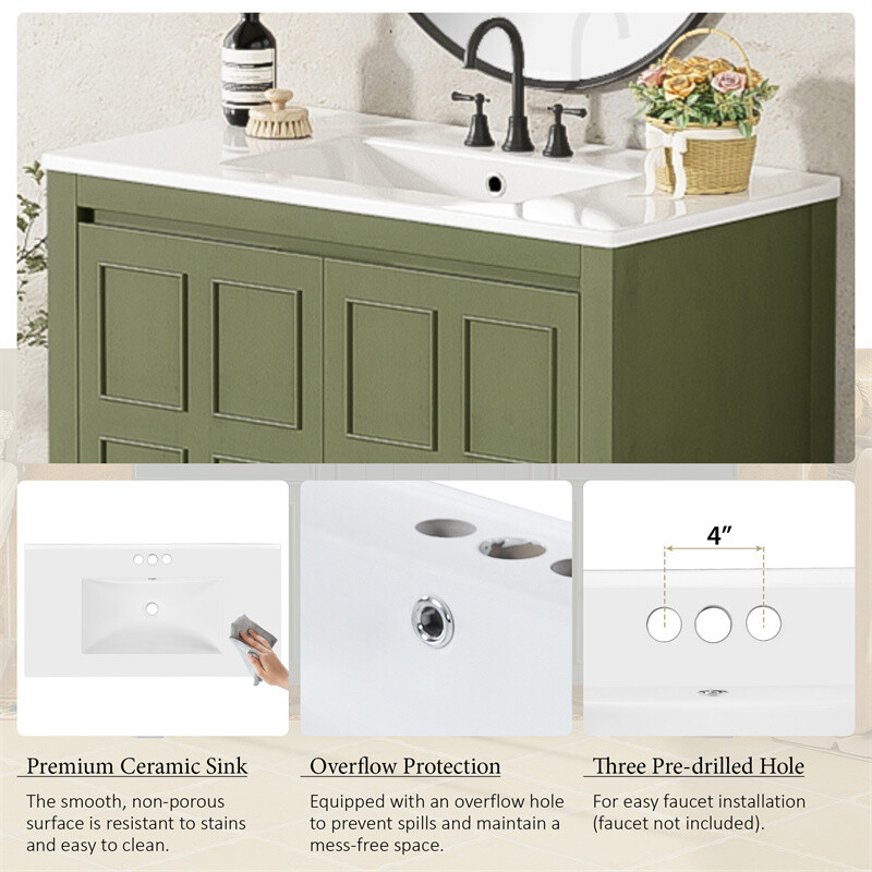 36″ Retro Wood Bathroom Vanity Cabinet with Sink Combo Set and Soft Closing Door