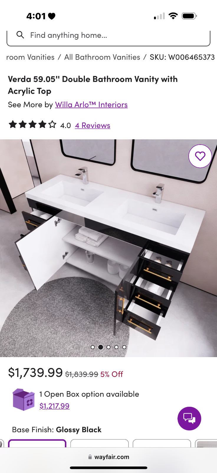 Verda 59.05” Double Bathroom Vanity with Acrylic Top
