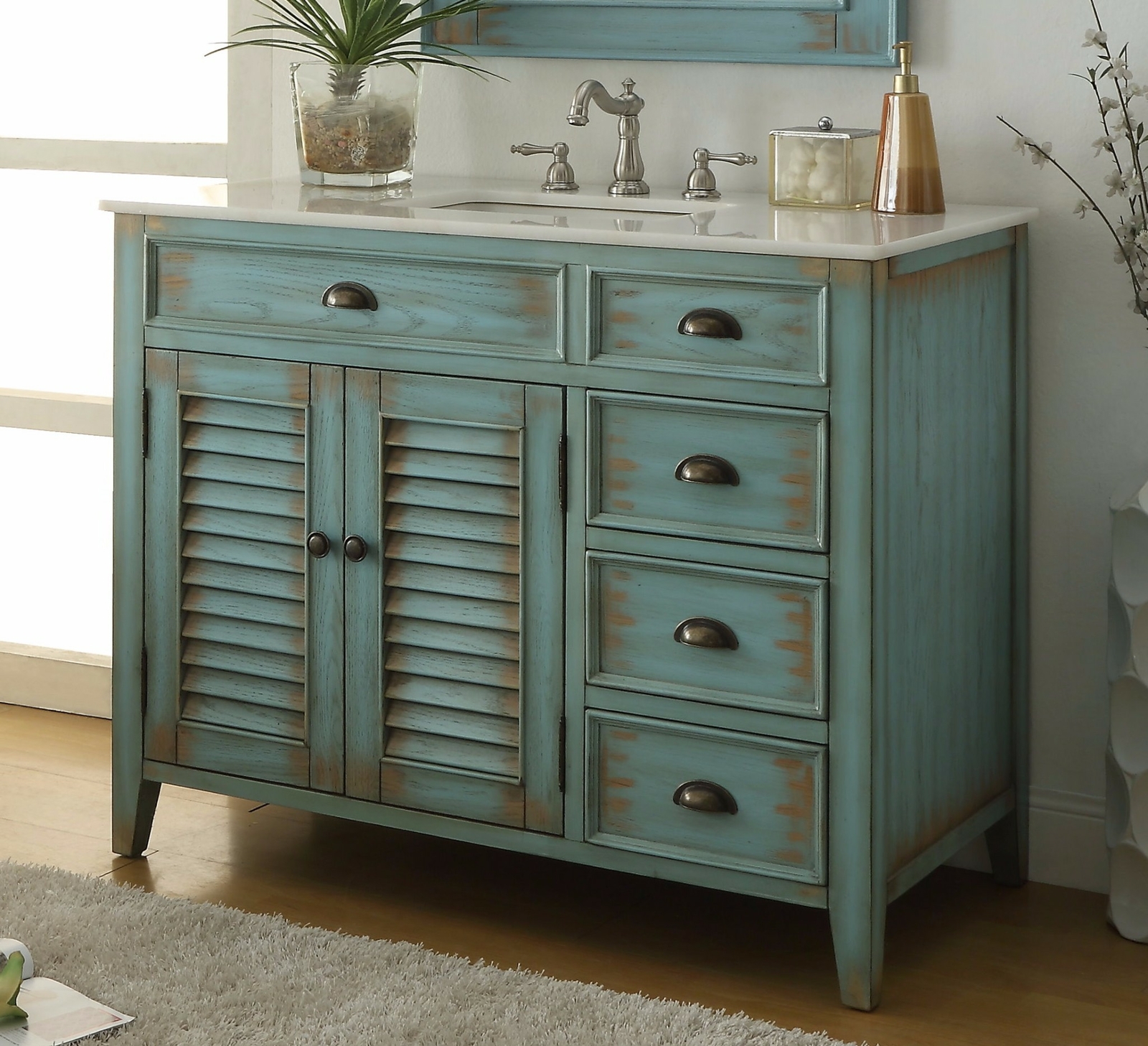 42 inch Distress Blue Abbeville Bathroom Sink Vanity CF78888BU-MIR