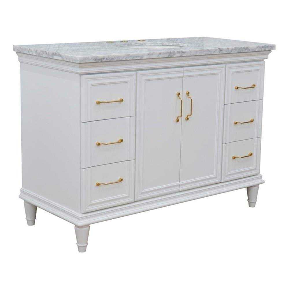 49 in. Single Wooden Vanity White with White Carrara Marble Oval Sink