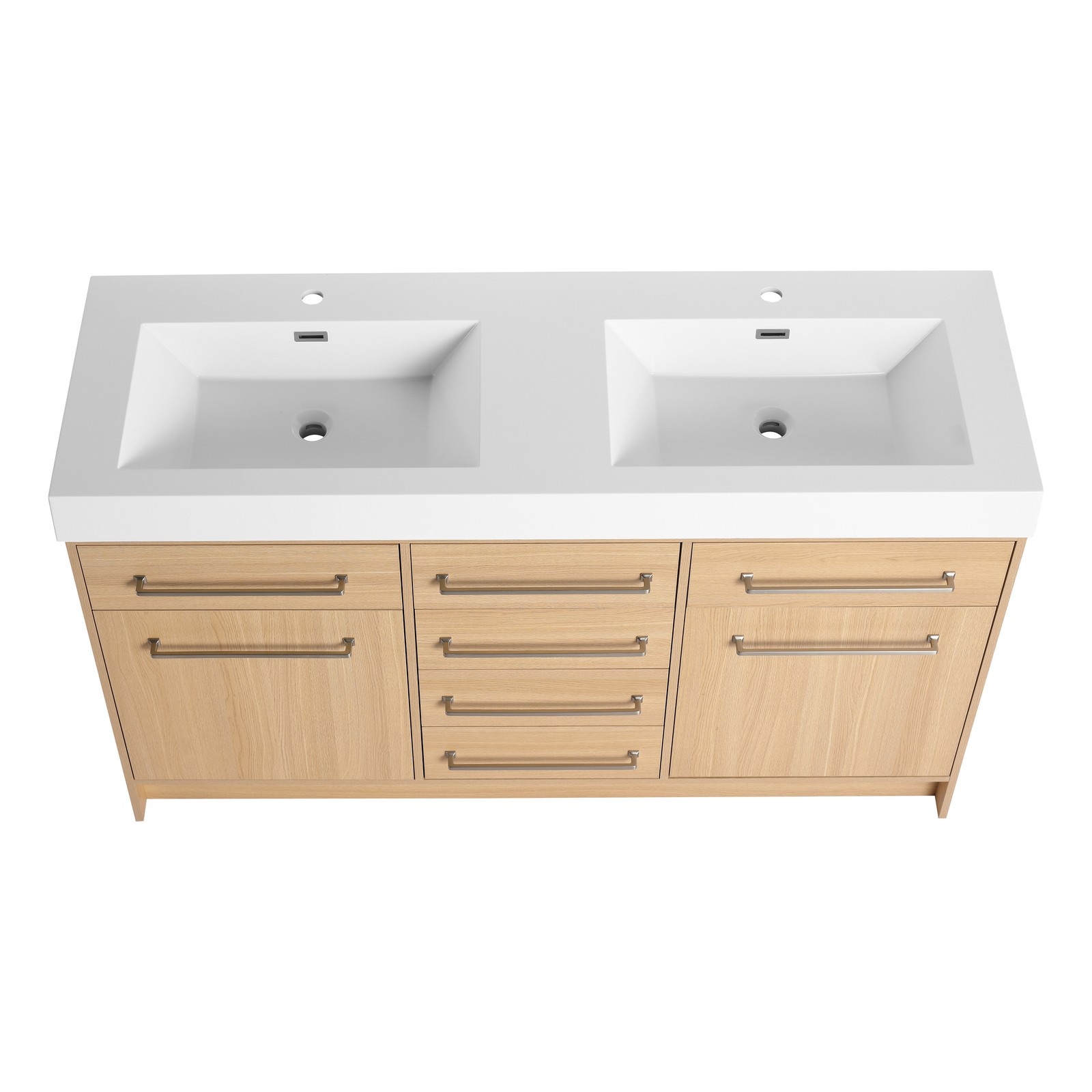 60 in Plywood Bathroom Vanity Freestanding W/Double Resin Sink +2 Doors 6Drawers