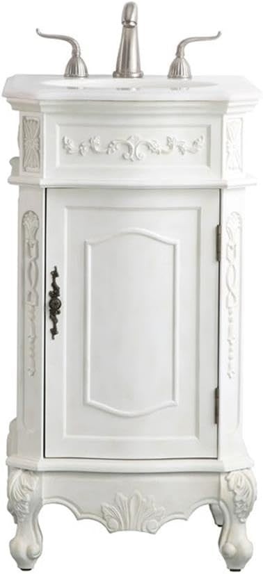 Antique White Single Bathroom Vanity with Engineered Marble Top 19-Inch