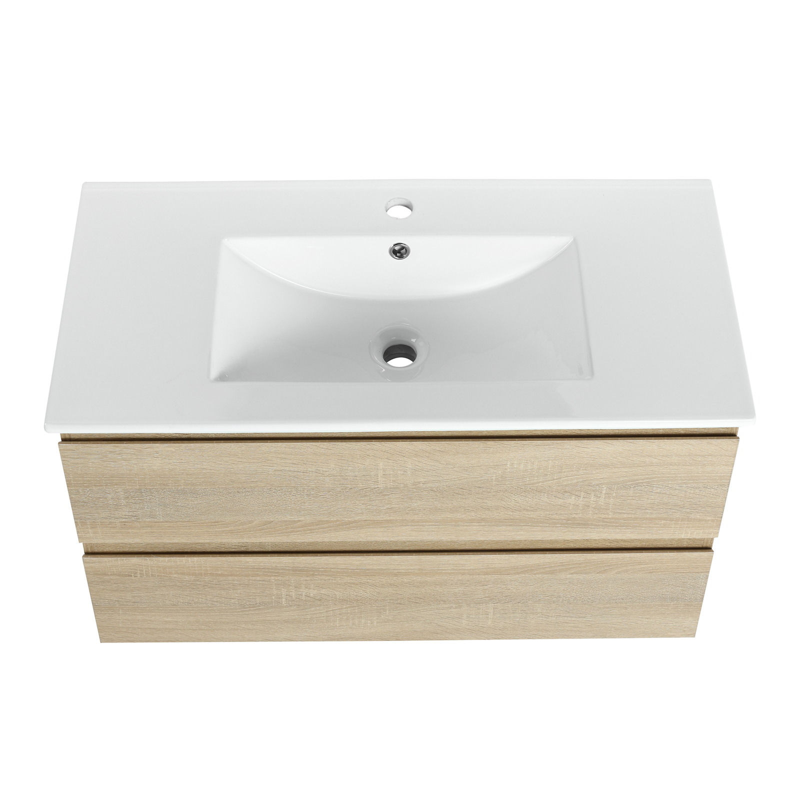 36″ Wood Wall Mounted Bathroom Vanity W/ 2 Drawers +Ceramic Sink Basin Light Oak