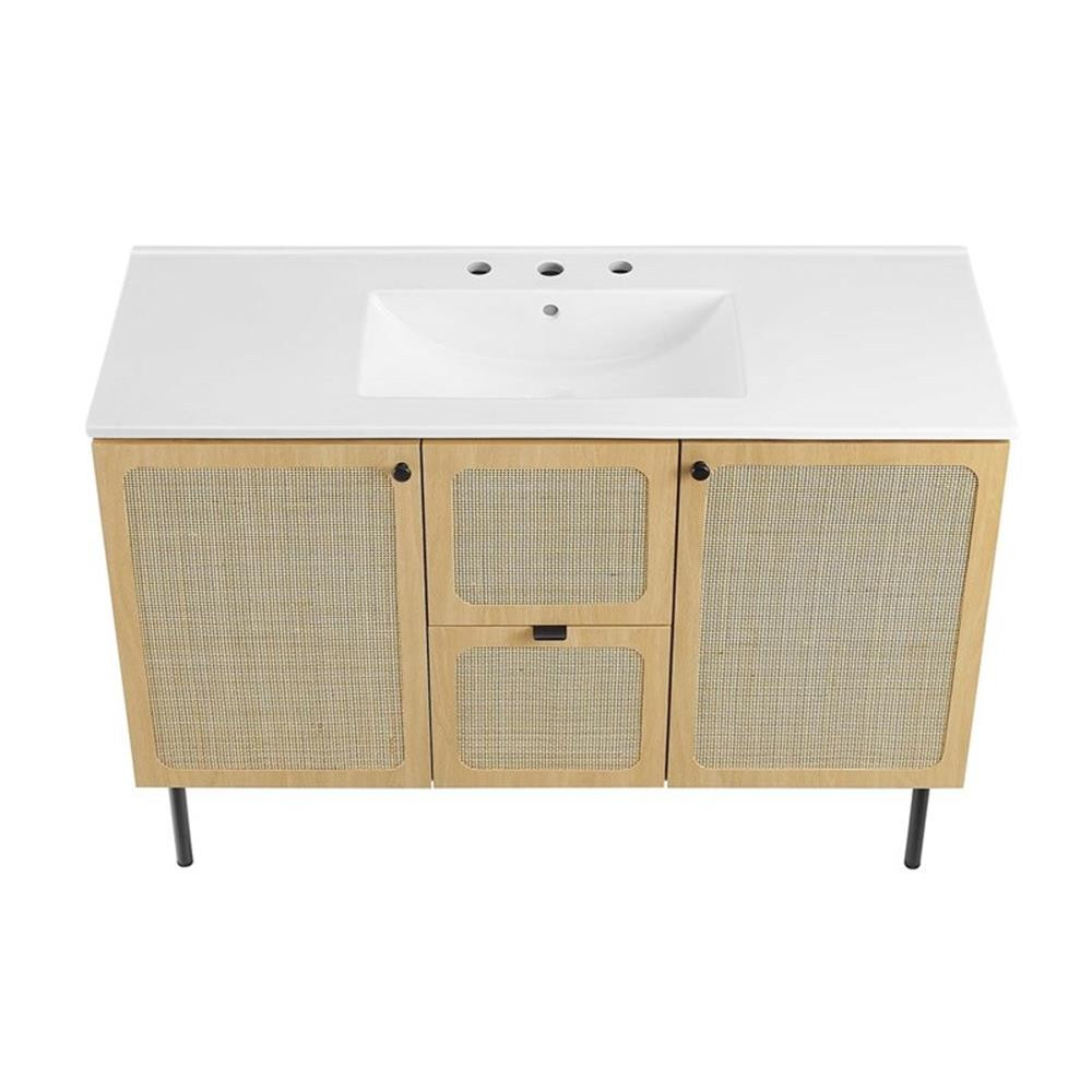 Modway Chaucer 48″ Single Sink Wood & Metal Bathroom Vanity in Oak and White