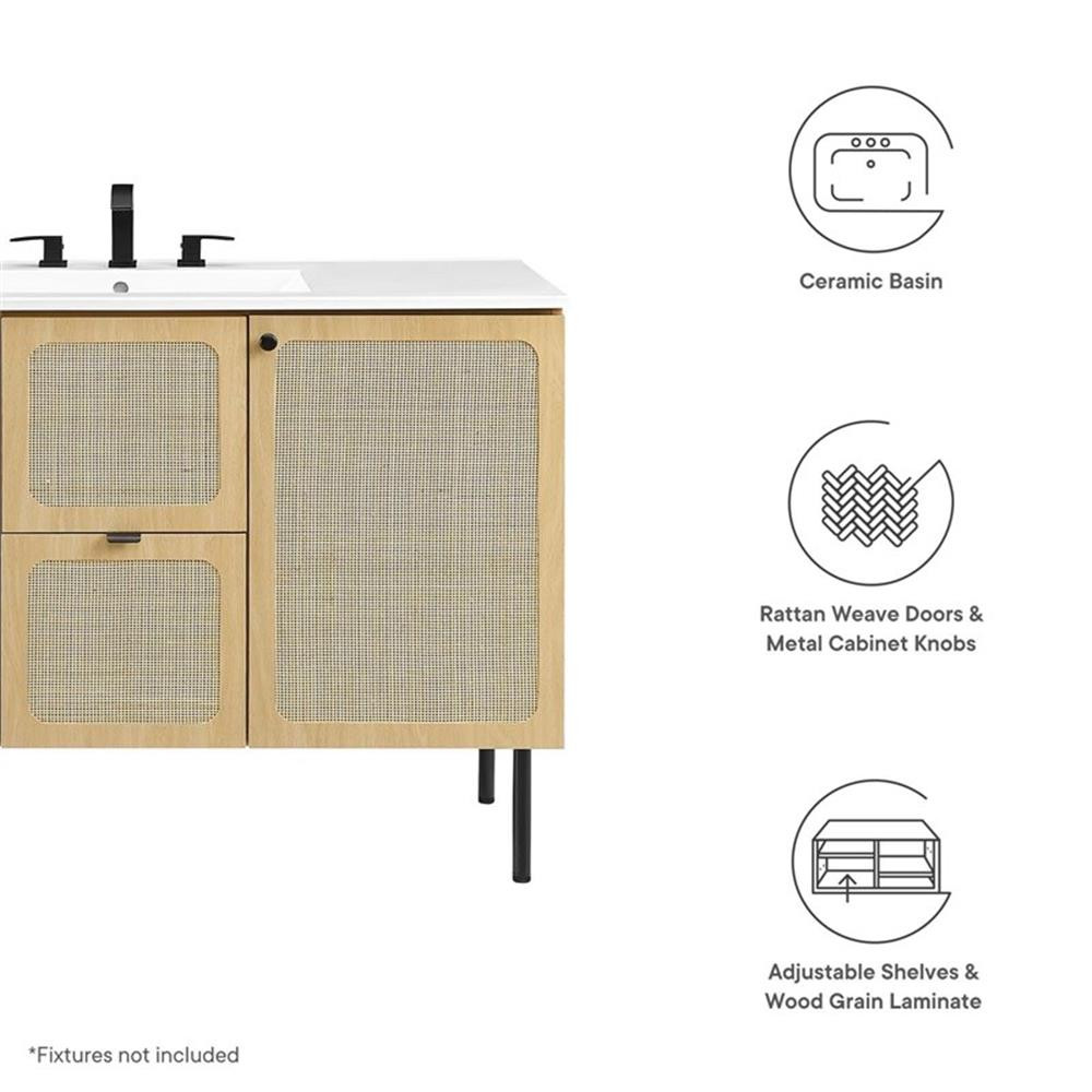 Modway Chaucer 48″ Single Sink Wood & Metal Bathroom Vanity in Oak and White