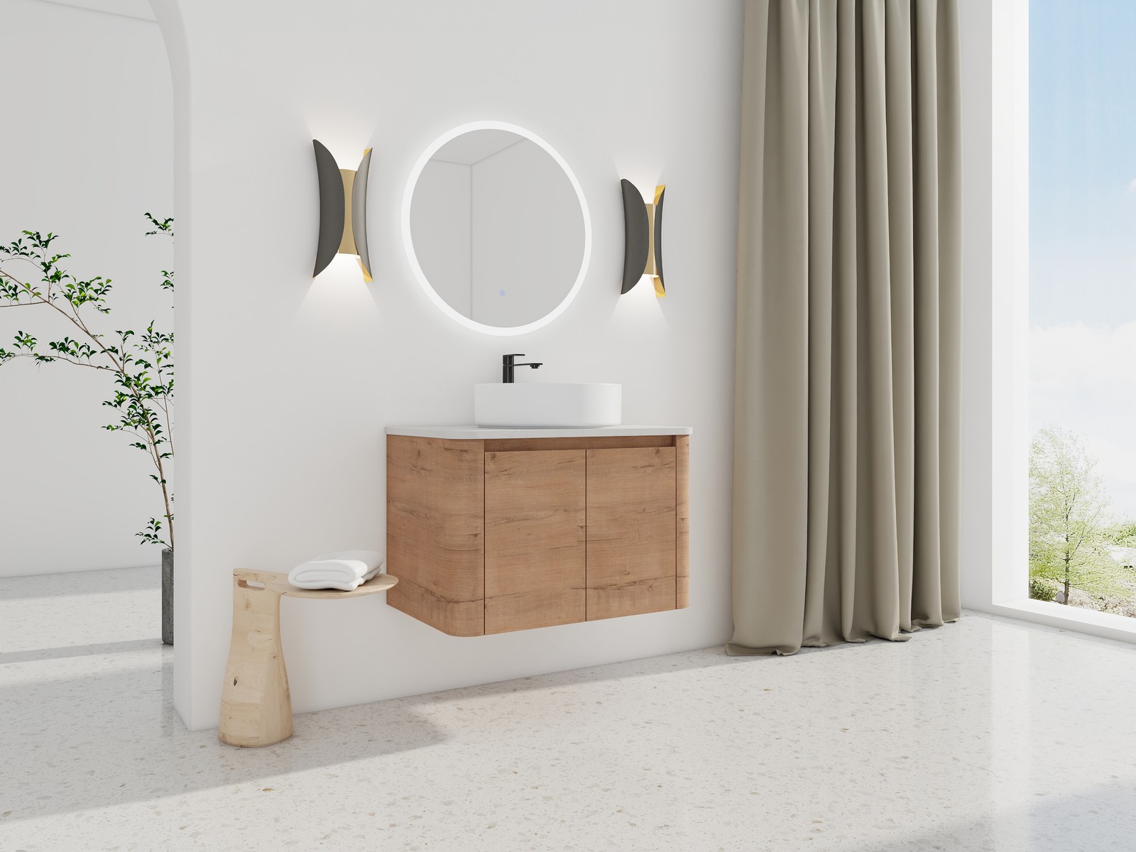 30″ Plywood Wall Mounted Bathroom Vanity W/ Ceramic Basin Top Soft-Close Door