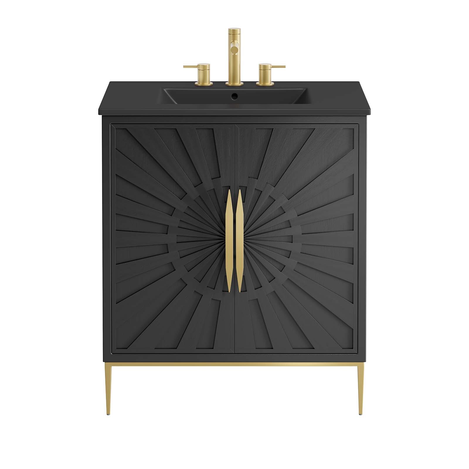 Modway Awaken 30″ Bathroom Vanity Cabinet in Black Black With Ceramic Sink Basin