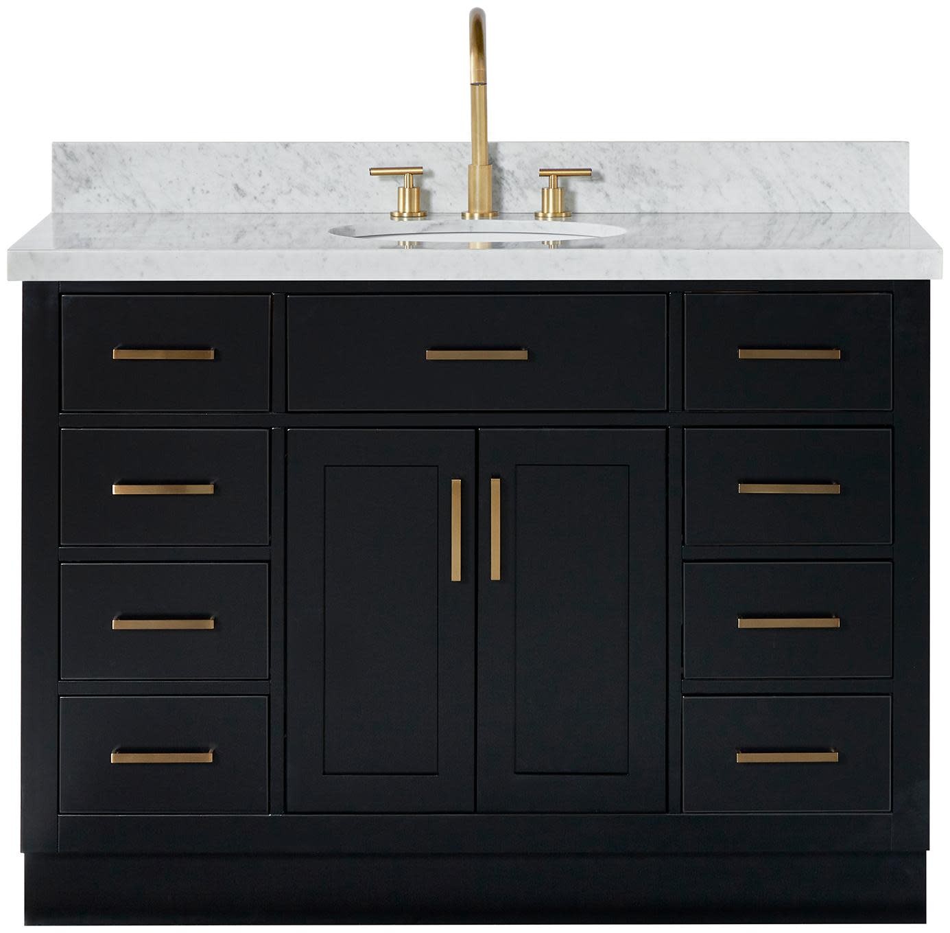 Ariel T049SCWOVO Hepburn 49″ – Black / Italian Carrara Marble Top / Satin Brass
