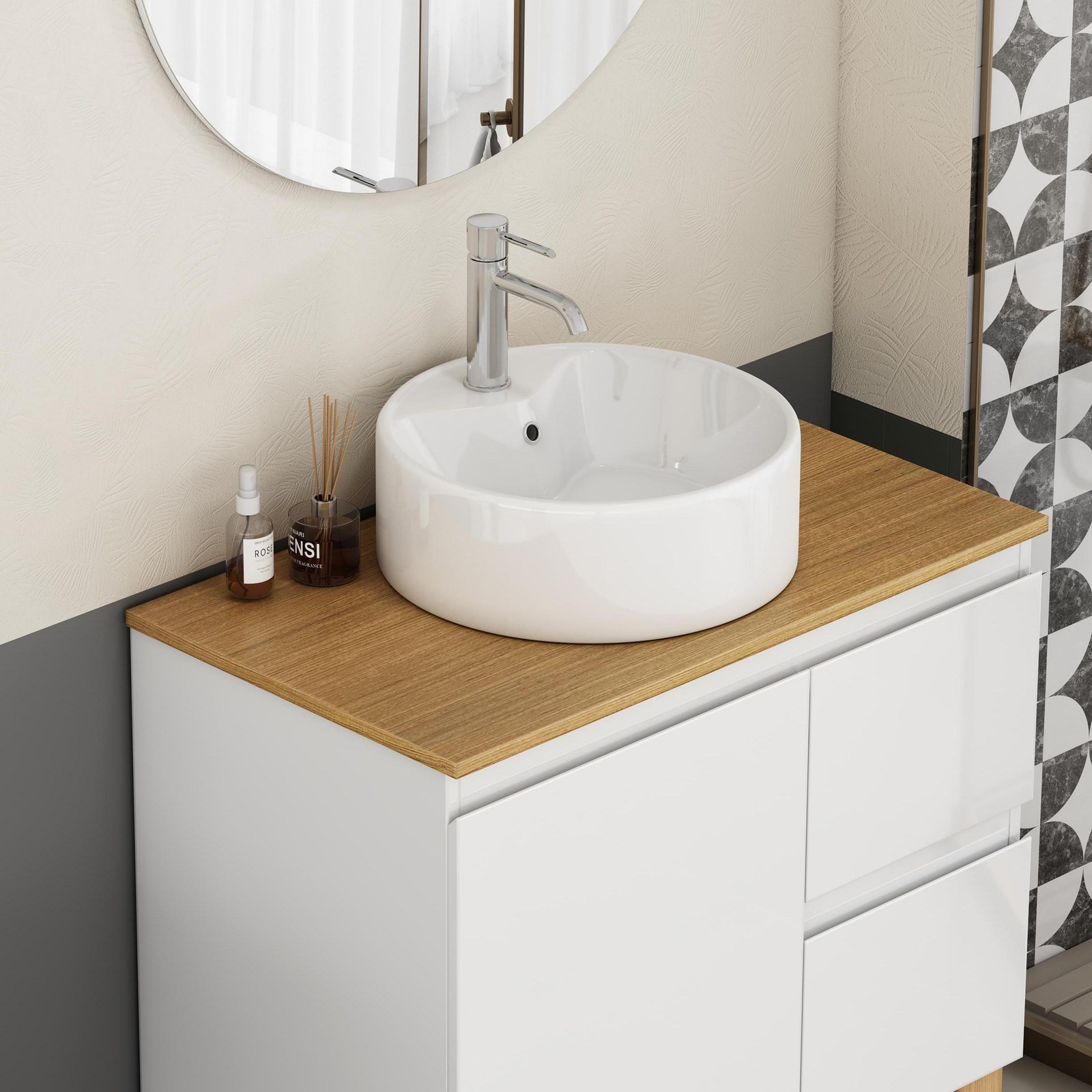 Bathroom Vessel Sink 15.7″ x 5.7″ Round Bowl Sink, Bathroom Countertop Round W