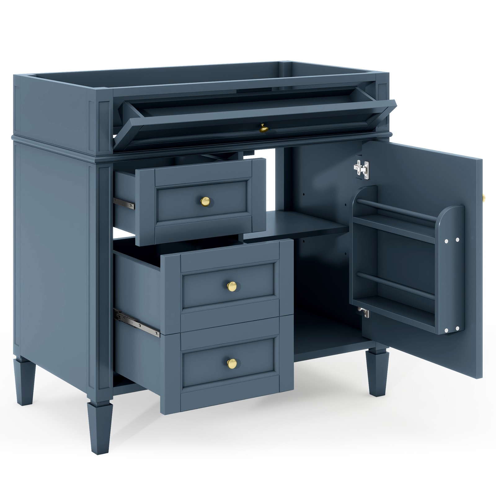 Blue Modern Bathroom Vanity w/ 3 Drawers, Solid Wood Frame, No Top Sink
