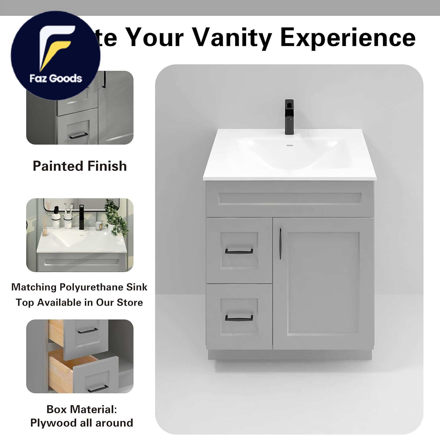 30″ Sink Base Bathroom Vanity with Drawer Light Grey Shaker