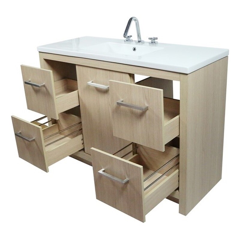 48″ Single Sink Vanity In Neutral Finish with White Ceramic Top