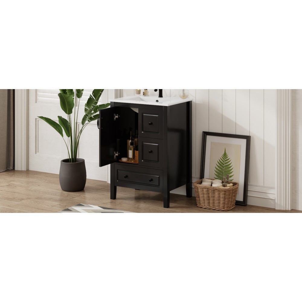 24 inch Bathroom Vanity with Sink, One Cabinet with Soft-closing Door