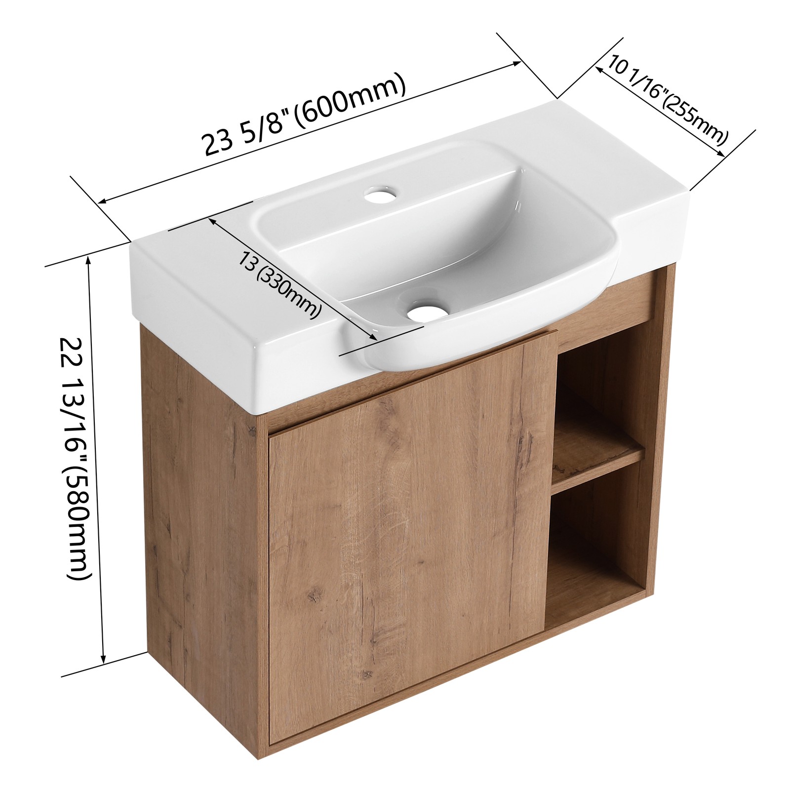 24 Inch Wall-Mounted Bathroom Vanity with White Ceramic Sink