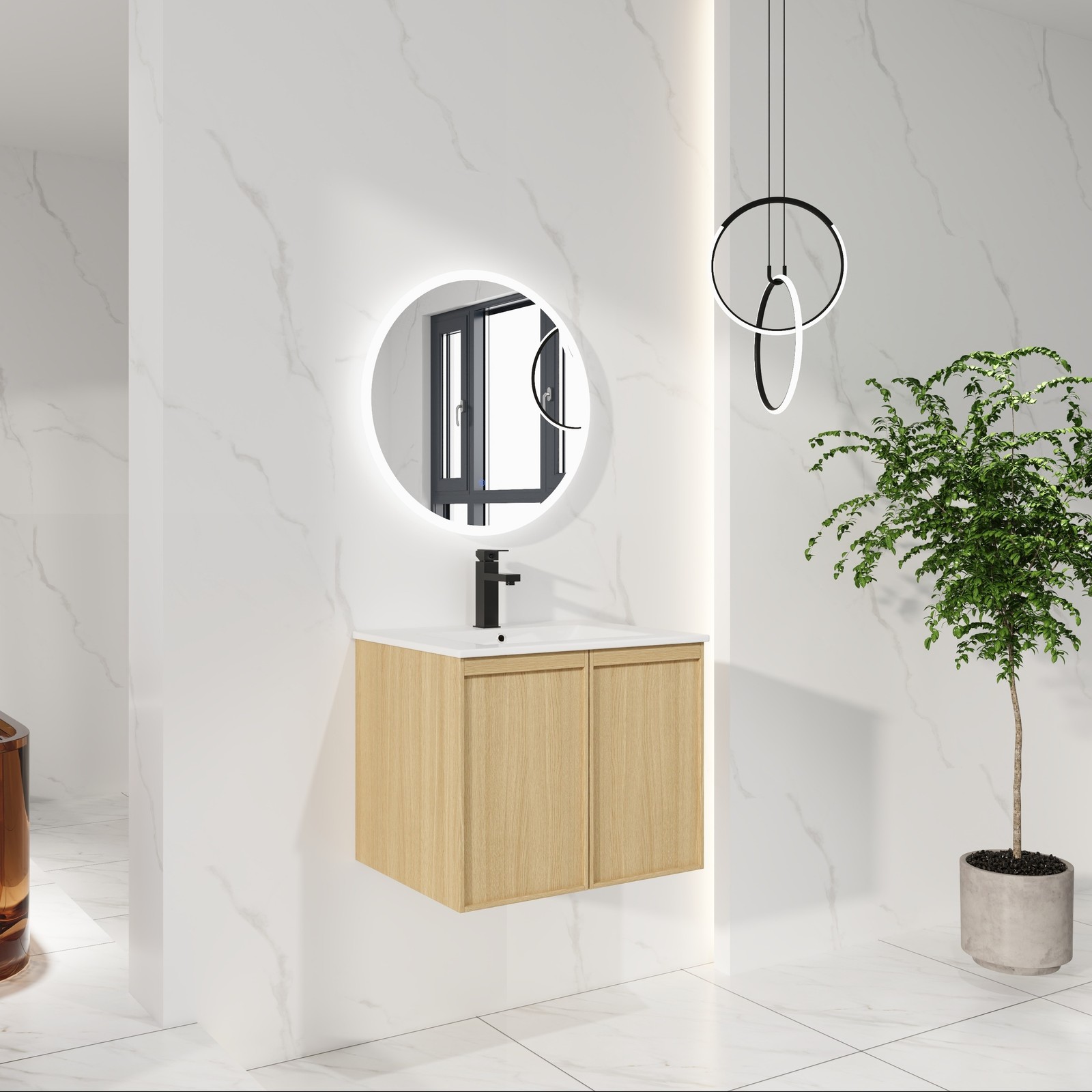 24″ Floating Bathroom Vanity with Sink, Light Oak Wall-Mounted Cabinet