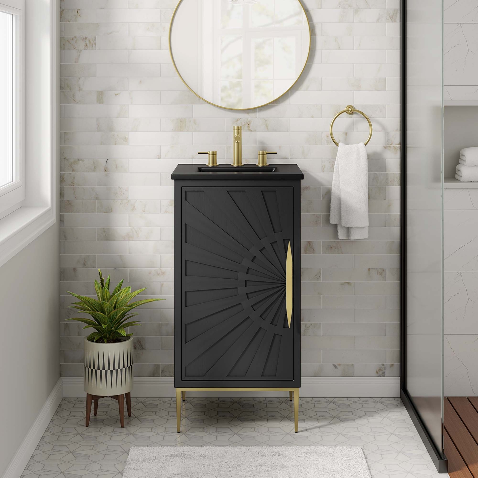 Modway Awaken 18″ Bathroom Vanity Cabinet in Black Black With Ceramic Sink Basin