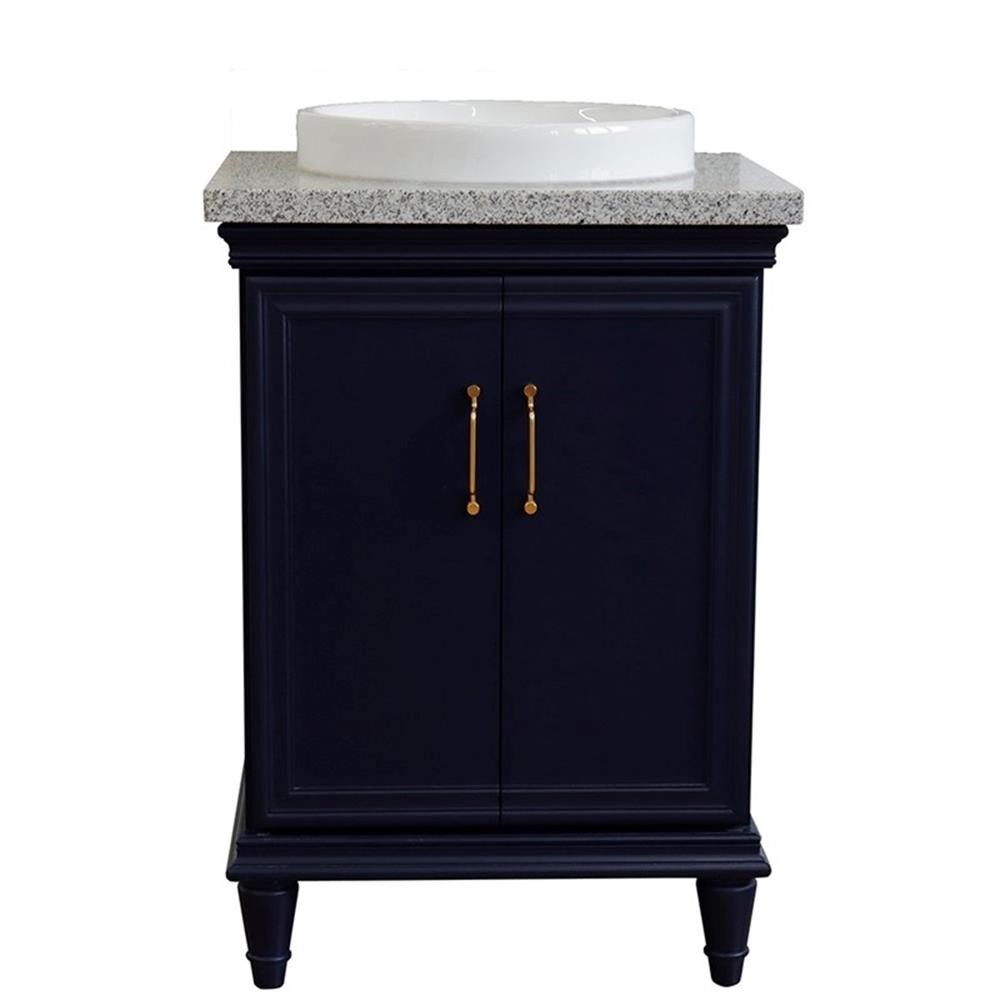 25 in. Single Wooden Vanity Blue with Gray Granite Round Sink